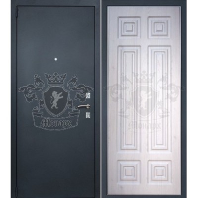 Дверь стальная Монарх1 (муар черн.с бл) 860*2050 Левая, панель Сенатор (сосна пров)