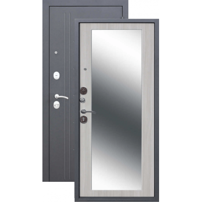 Дверь мет. 10 см Троя серебро MAXI зеркало Белый ясень (860мм) правая (Кале